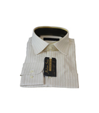 Krem Rengi ve Kahverengi Çizgili İpek Gömlek Beden-XL-
